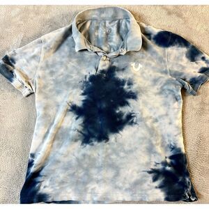 True Religion Shirt Mens Blue Tie Dye Cotton Acid Wash Polo Short Sleeves -‎ m